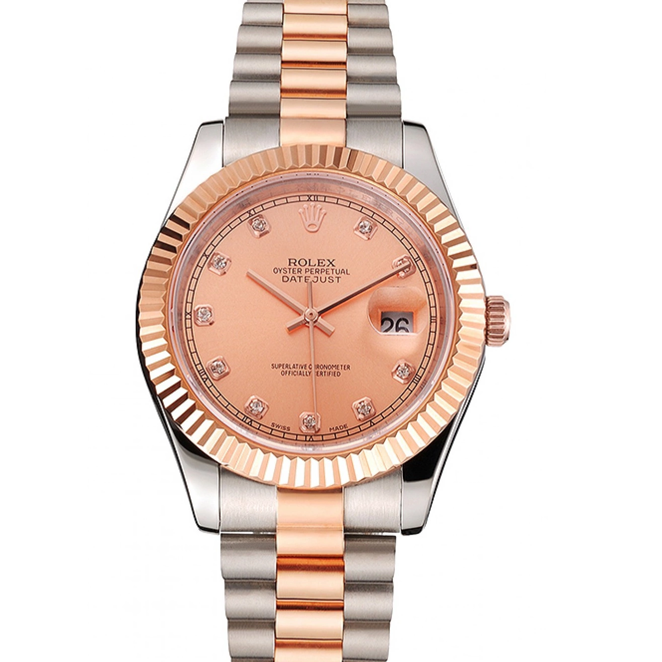 AAA replica watch Tone And Stainless Dial Rolex Bracelet Bezel Rose Case Swiss Two Datejust Steel Gold 0708